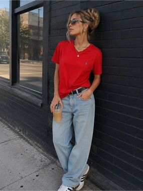 U.S. Polo Assn. Red V-Neck Short Sleeve Tee